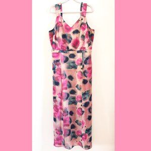 Rachel Roy Blush Pink V-Neck Abstract Watercolor Print Chiffon Maxi Dress